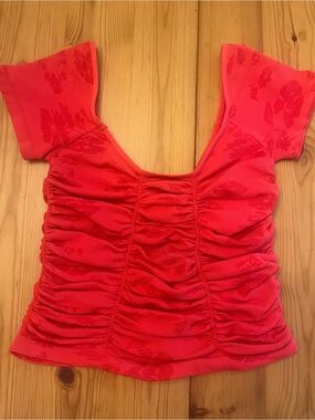 Free People Red Top. Short sleeve, cropped, fitted.